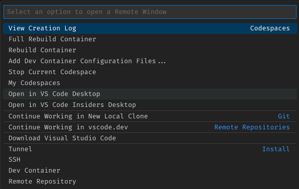 Codespace open in code desktop