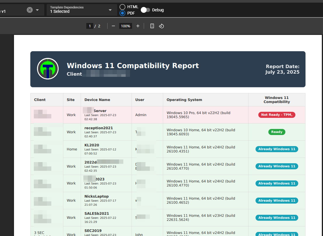 pdf report screenshot